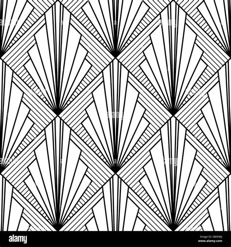 Art Deco Pattern Fanning Seamless Black And White Background Stock