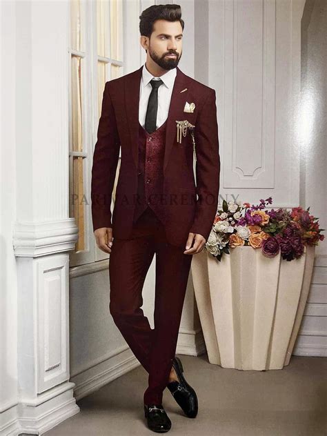 Wine Colour Imported Fabric Mens Suit