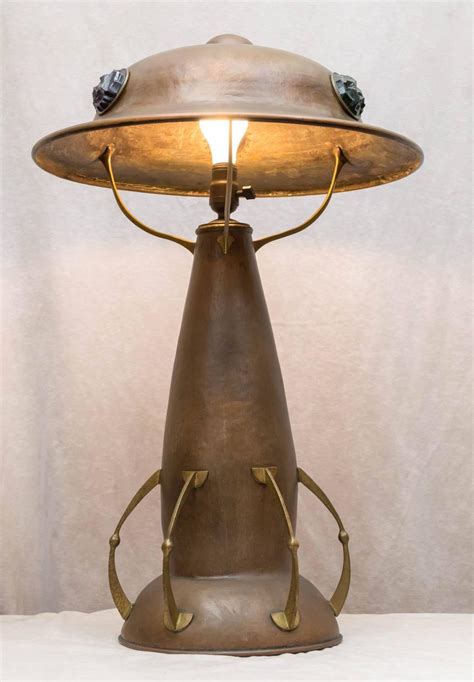 Monumental Austrian Arts And Crafts Hammered Copper Table Lamp For Sale