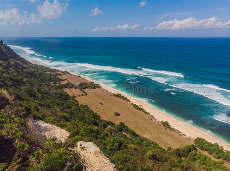 Top Aerial View Of Beauty Bali Beach Empty Paradise Beach Blue Sea