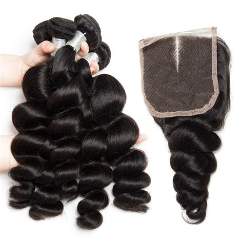 Peruvian Loose Wave Bundles With Closure 100 Human Hair 3 Bundles With