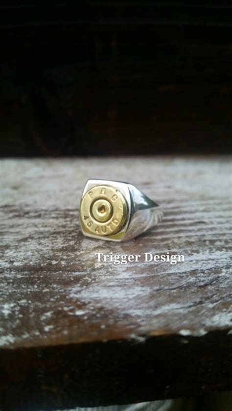 45acp Sterling Silver Mens Brass Bullet Casing Ring With