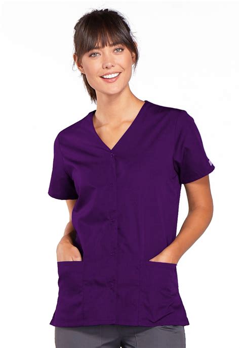 Cherokee Workwear Originals Womens Scrubs Top Snap Front V Neck 4770