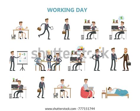 Businessman Daily Routine Working Office Going Stock Vector Royalty