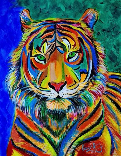 Guardian Of Aura Tiger Acrylic Painting Abstract Realism Colorful
