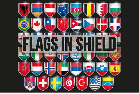 Pack Of Shields With Flags Custom Designed Icons Creative Market