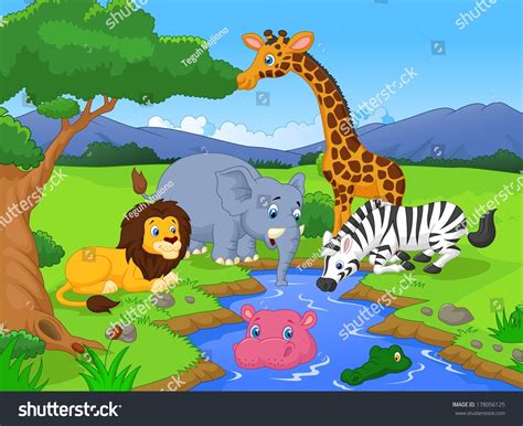 Cute African Safari Animal Cartoon Characters 스톡 일러스트 178056125