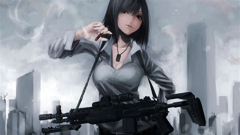 Female Gunner Character Anime Wallpaper Anime Girls Weapon