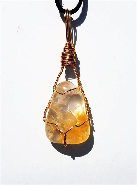 Incredible Wire Wrapped Golden Healer Quartz Crystal Pendant Stone