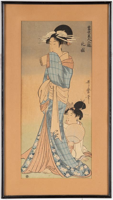 Three Utamaro Kitagawa C1753 1806 Color Woodblock Prints Japan