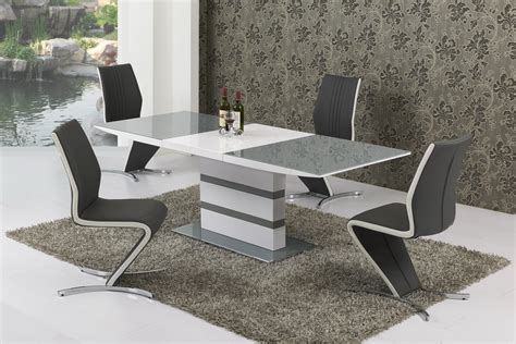 Wood furniture is perfect for all dining room pieces like tables, chairs, buffets and servers since wood is hefty and durable. Large Extending Grey Glass White Gloss Dining Table and 6 ...