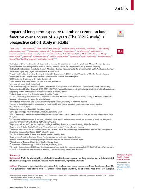 Pdf Impact Of Long Term Exposure To Ambient Ozone On Lung Function