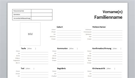 Entwicklung und wachstum der blutsverwandten., beispiel für einen familienstammbaum, mit der auflistung der familienmitglieder. Welt der Vorfahren - Vorlage 02 Personenstammblatt ...