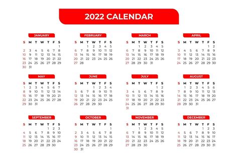 Calendar 2022 Red Template 2585929 Vector Art At Vecteezy