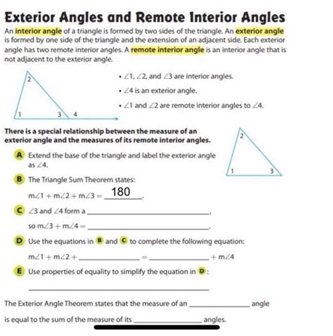 Exterior Angles And Remote Interior Angles An
