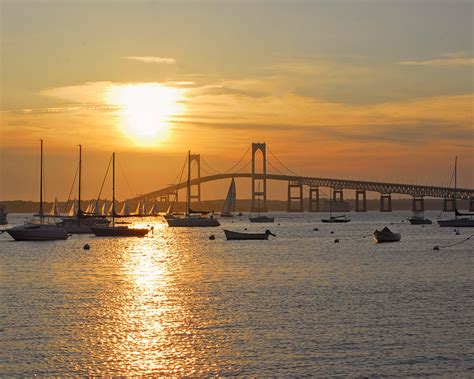 Newport Rhode Island Bridge Sunset Photo Coastal Home Etsy