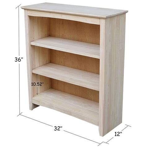 Pemberly Row Unfinished Solid Wood 36 Shaker 3 Shelf Bookcase With Two