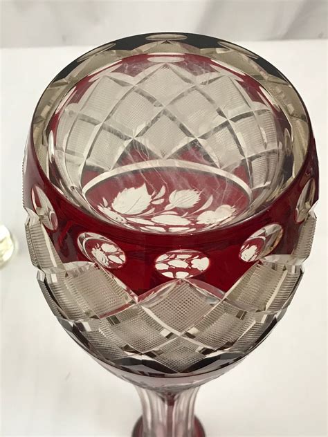 Decanter Bohemian Glass Cranberry Cut To Clear Flowers And Leaves 20th C Etsy