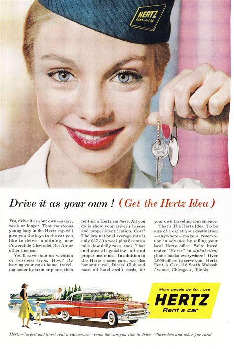 Hertz Rent a car, 1957. | Винтажные рекламные объявления, Реклама, Ретро