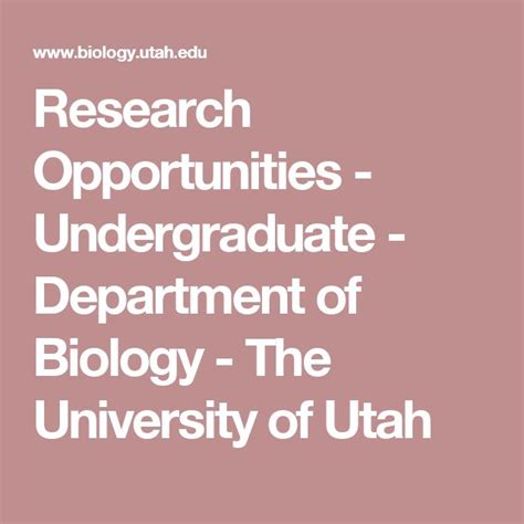 Research Opportunities Undergraduate Department Of Biology The