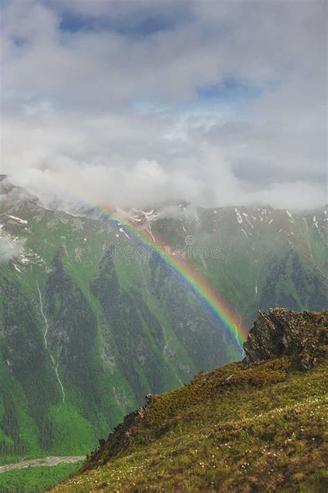 Beautiful Mountain Landscape With Rainbow Stock Image Image Of