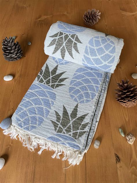 Pineapple Turkish Towel Sky Blue Organic Cotton Handmade Bath
