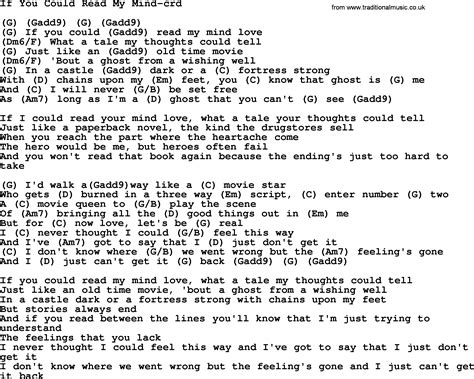 If You Could Read My Mind By Gordon Lightfoot Lyrics And Chords