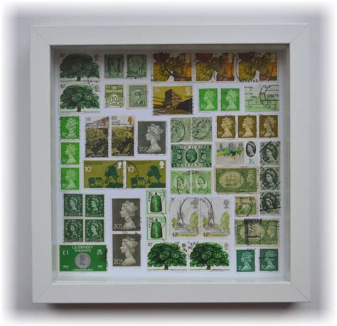 Used Postage Stamp Art Green Collage Picture Postage