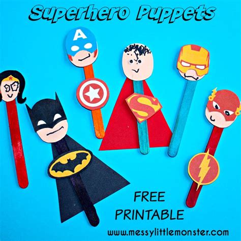 You can also use the mask templates as patterns for crafting superhero felt or fabric masks. Superhero Puppet Craft with Free Printable - Messy Little Monster