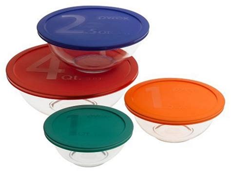 Pyrex Smart Essentials 8 Piece Mixing Bowl Set With Colored Lids