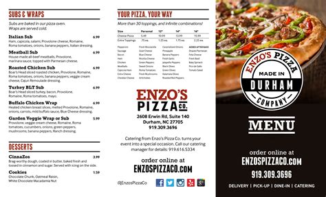 Enzos Pizza Co Menus In Durham North Carolina United States