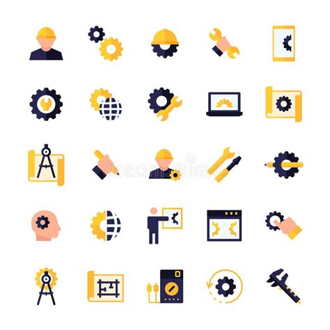 Engineering And Manufacturing Icon Set In Flat Style Vector Symbols