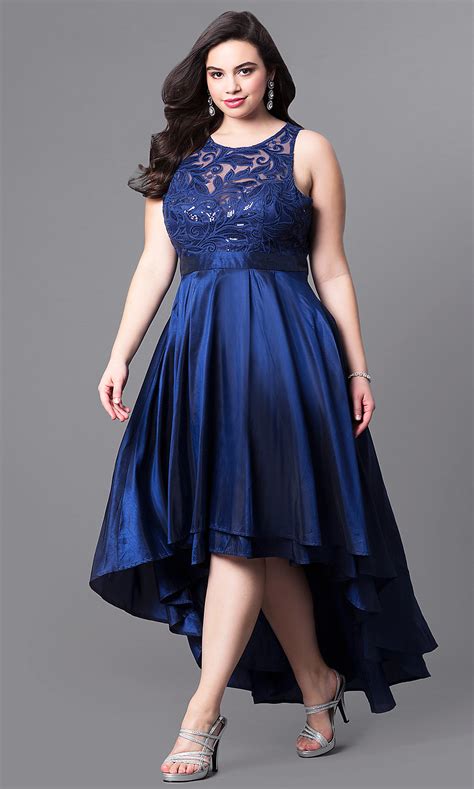Free returns · free store pickup · exclusive brands Illusion-Lace High-Low Plus-Size Prom Dress-PromGirl