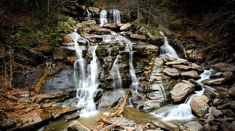 Rock Waterfall Between Forest Nature Hd Wallpaper Peakpx