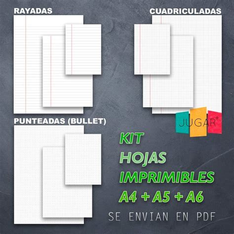 Kit Imprimible Hojas A A A Rayadas Cuadriculadas Bullet