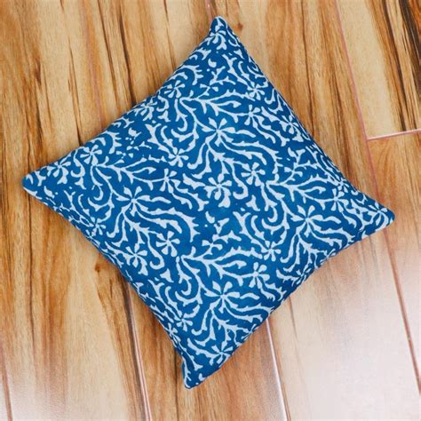 block printed cotton indigo cushion cover size 16 16 at rs 100 piece in jaipur