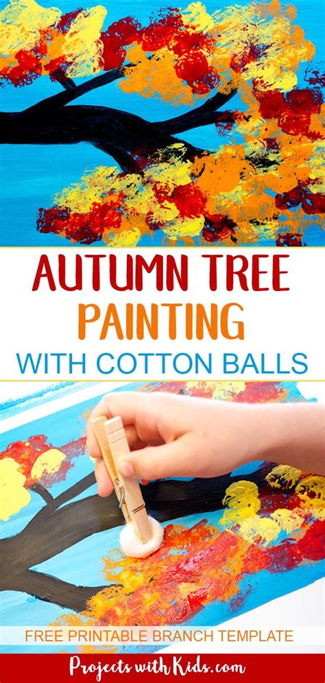 Autumn Tree Painting With Cotton Balls Fall Crafts For