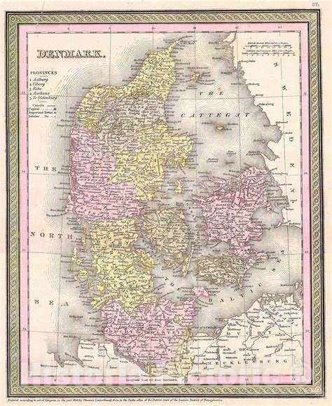 Historic Map Mitchell Cowperthwait Map Of Denmark 1850 Vintage Wa