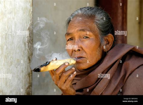 Portrait Of A Smoker Old Woman Smoking A Hand Rolled Cigar Bagan