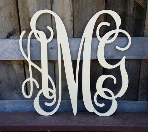 Free Shipping Wooden Initials Unfinished Vine Script Monogram