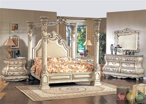 Softsea 6 pieces king bedroom furniture set philippe style, matching king bed, dresser, 5 drawer chest, mirror & 2 nightstands, wood, king size. Antique White Queen Poster Canopy Bed Victorian Inspired ...