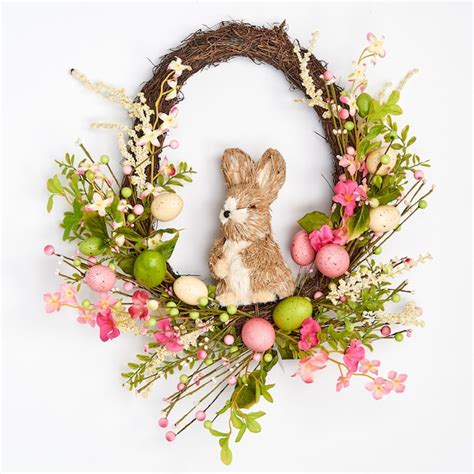 Worth Imports Spring Easter Bunny Hanging Wreath With Sisal Bunny And