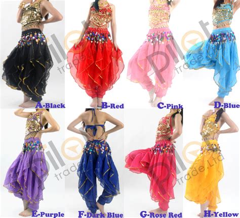 8 Colors Choose New Belly Dance Tribal Costume Gold Wavy Harem Pants Skirt Set Ebay