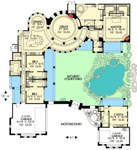 Southwest Hacienda House Pool House Plans Courtyard House Plans 4