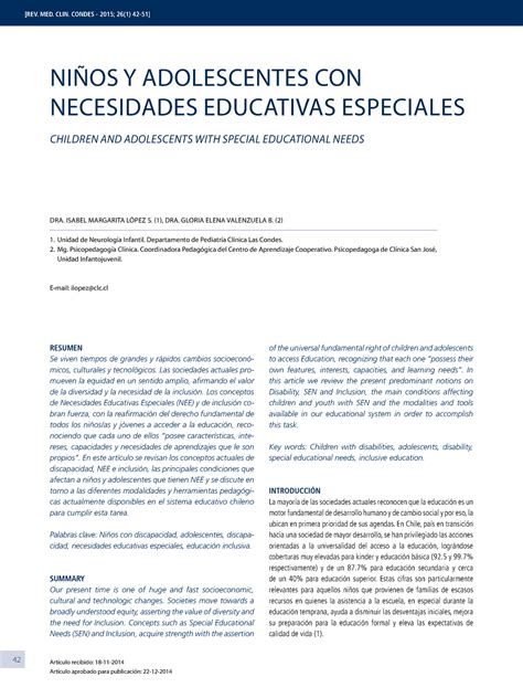 Ni Os Y Adolescentes Con Necesidades Educativas Especiales 42 RESUMEN