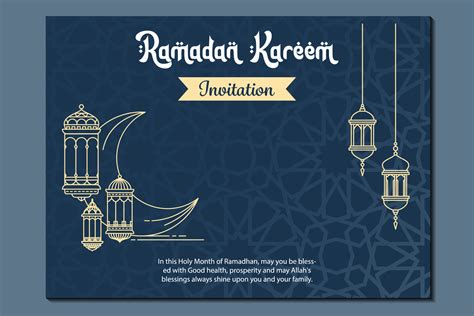 Ramadan Kareem Invitation Card With Lantern And Crescent Moon Vector
