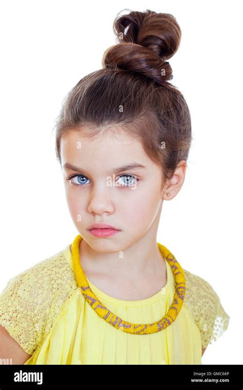 Portrait Of Beautiful Little Girl Studio On White Background Stock