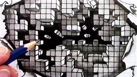 How To Draw An Optical Illusion Falling Cubes 3d Hole In Paper Youtube