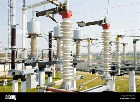 Part Of High Voltage Substation With Switches And Disconnectors Stock