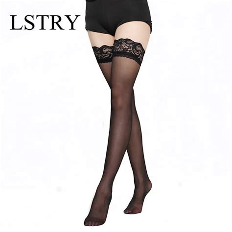 women lace top stockings black white ultrathin sheer silk over knee thigh high hosiery sexy
